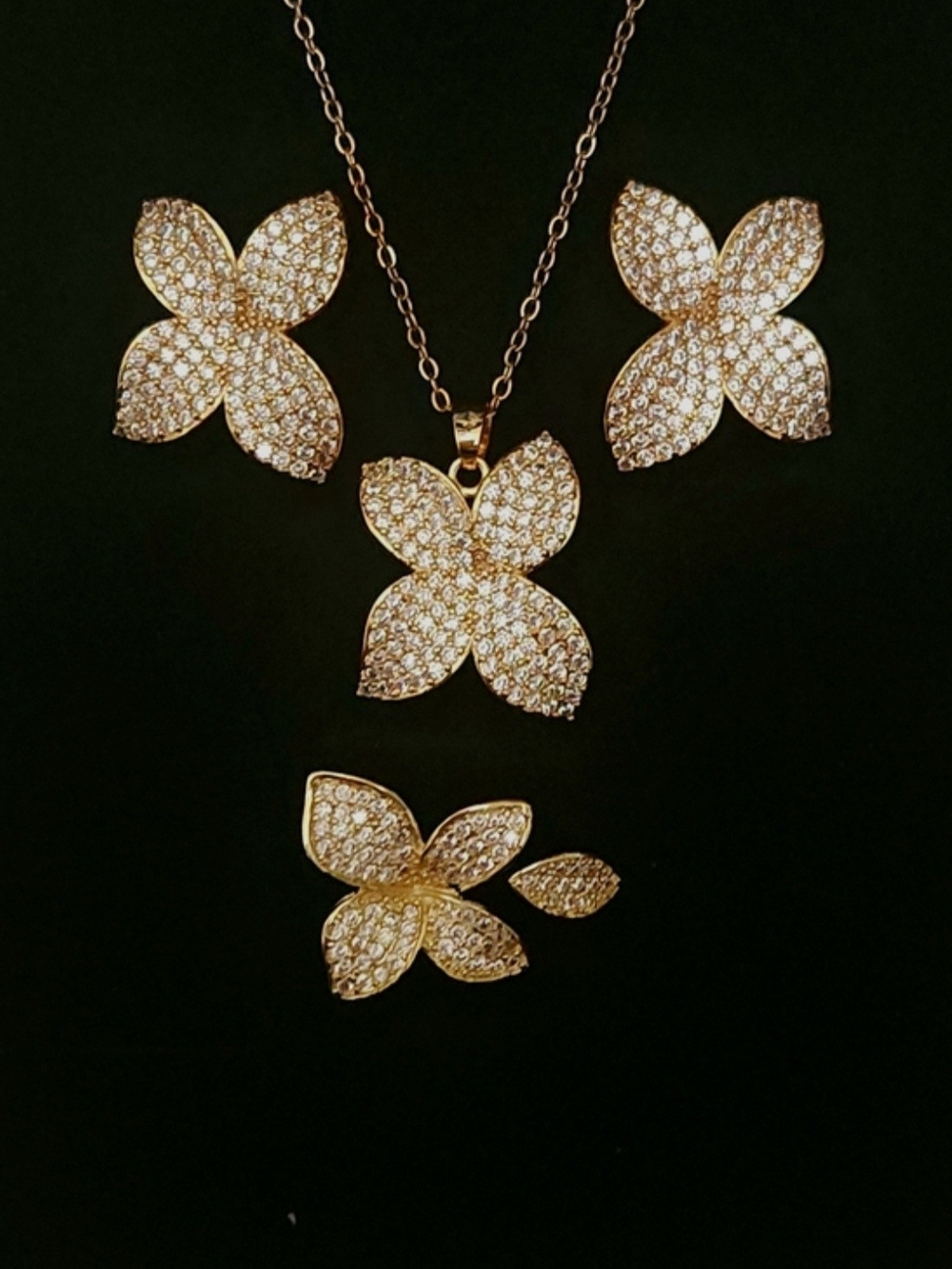 Crystal Pavé Gold Floral Jewelry Set